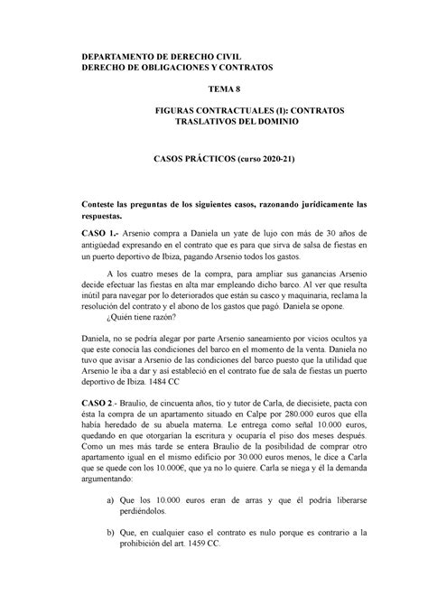 Práctica Tema 8 Departamento De Derecho Civil Derecho De Obligaciones