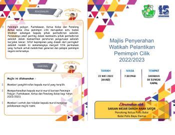 Buku Program Majlis Penyerahan Watikah Pelantikan Pemimpin Cilik Sk