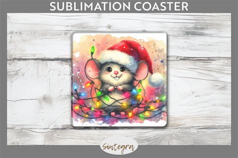 Christmas Mouse V Entangled In Lights Square Coaster Sublim