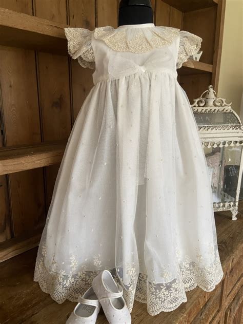 Spanish Lace Plumeti Christening Gown Matching Bonnet