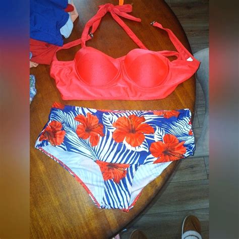 Swim Vibrant Red Bikini Set With Floral Print Poshmark