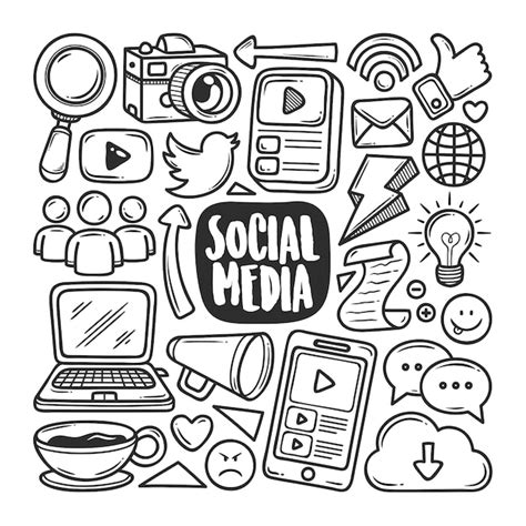 Social Media Icons Hand Drawn Doodle Coloring Premium Vector