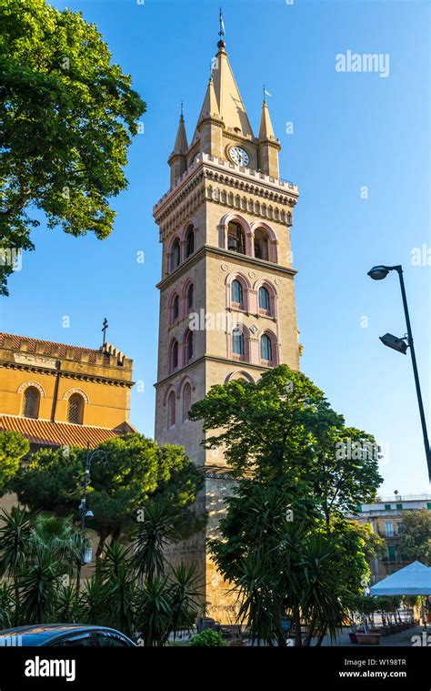 Clock tower of Messina Cathedral (Italian: Duomo di Messina) in Messina ...