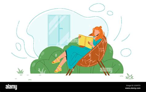 Woman Sit In Chair And Read Book In Patio Vector Stock Vector Image