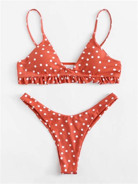 Polka Dot Frill Bikini Set Shein Sheinside Bikini Trajes De Bikini