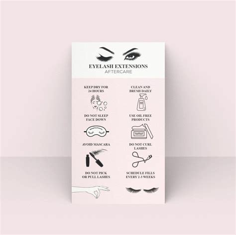 Eyelash Extensions Aftercare Card Eyelash Care Instructions Etsy