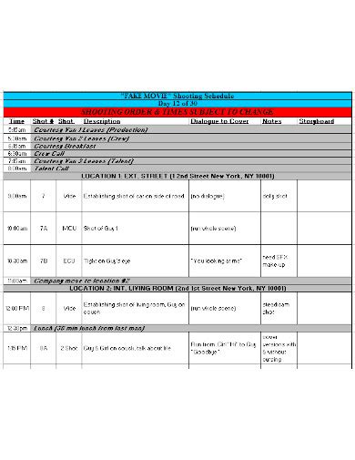 Shooting Schedule Templates In Google Docs Word Pages Pdf Xls