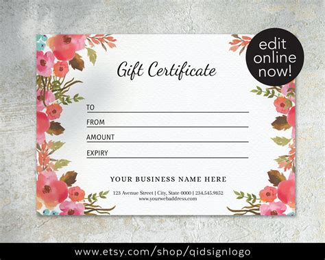 Premade T Card Template Editable T Certificate Diy Voucher