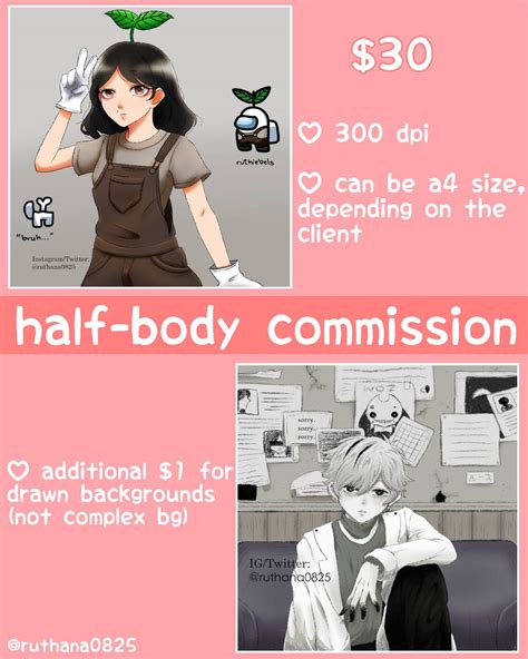 Half Body Commissions Open By Ruthana0825 On Deviantart