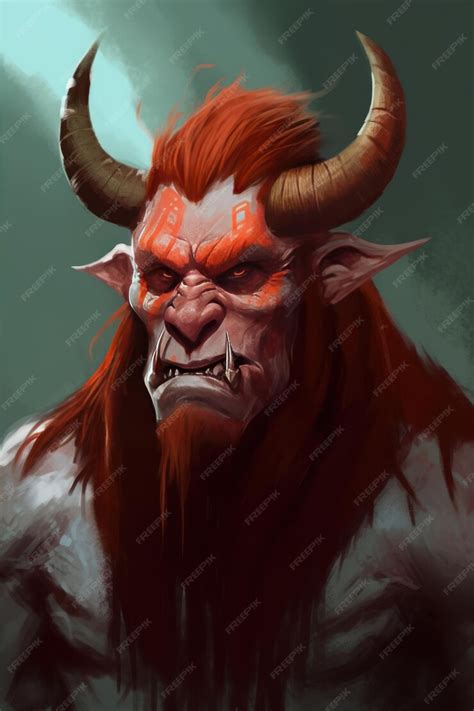 Premium Ai Image Digital Painting Of An Orc With Long Red Hair And