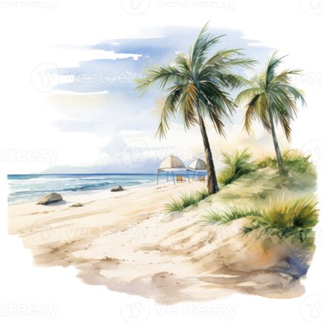 Beach Summer Illustration Watercolor Style 46785646 Png