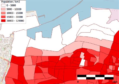 Population density map of Beirut city, data from (http://arcg. is ...