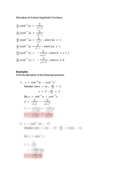 Solution Derivative Of Inverse Hyperbolic Functions Studypool