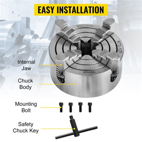 VEVOR K72 125 Lathe Chuck 5 Inch 4 Jaw Lathe Chuck Independent
