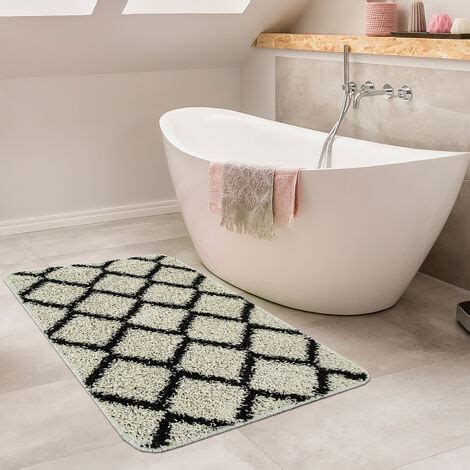 Paco Home Tapis De Bain Moderne Design Losanges Poils Longs Tapis Salle