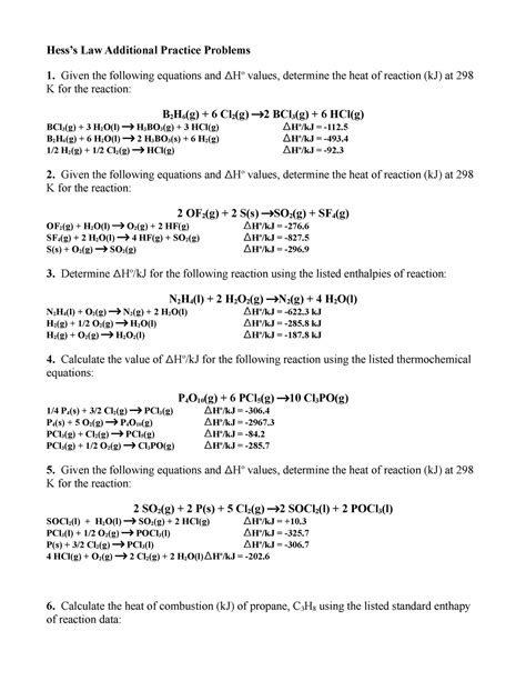 Hess Law Additional Practice With Key Hesss Law Additional Practice