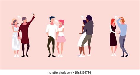 Set Couple Love Man Woman Embracing Stock Vector Royalty Free