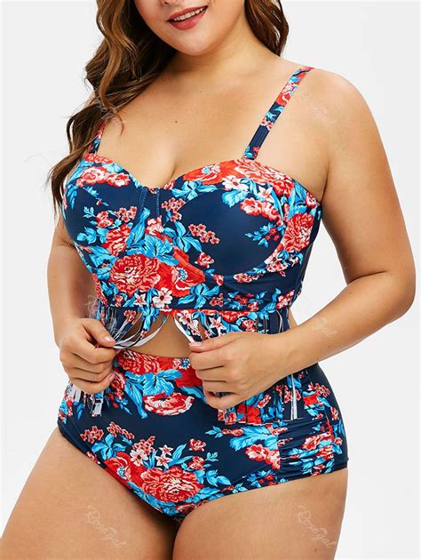 51 OFF Plus Size Floral Print Fringed Underwire Bikini Set Rosegal