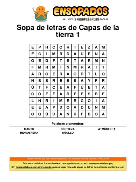 Sopa De Letras De Capas De La Tierra 1