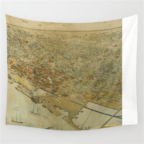 Vintage Pictorial Map Of Galveston Tx 1885 Wall Tapestry By Bravuramedia Society6