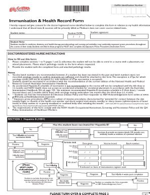 Immunisation Health Record Form Griffith University Griffith Edu