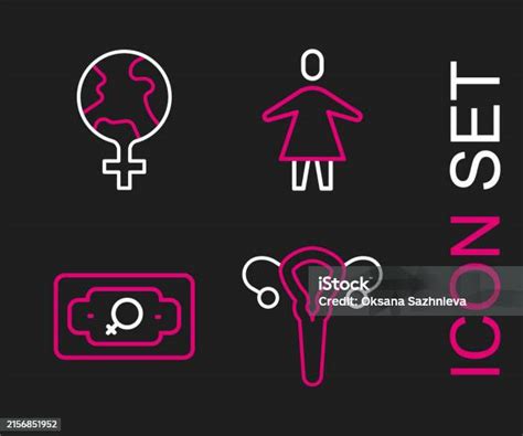 Set Line Female Reproductive System Money Growth Woman And Feminism In