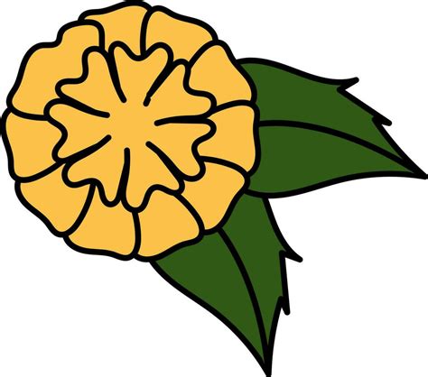 Cempasuchil Flower With Leaves Icon In Yellow And Green Icon. 24142955 ...