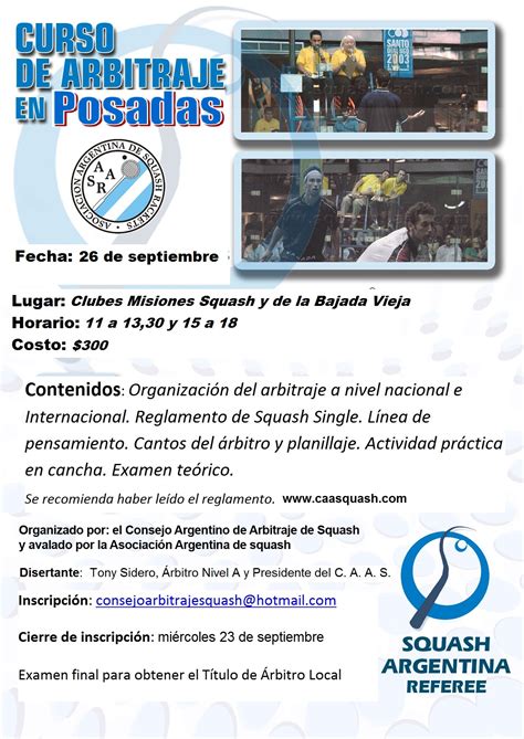 Curso de Arbitro Local en Posadas – Asociación de Árbitros de Squash de