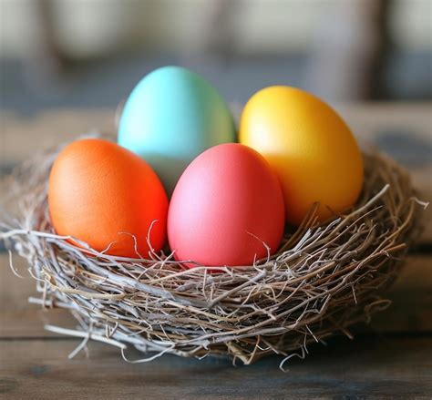 Premium Photo Vibrant Eggs Arranged In A Nest Easter Nests Image