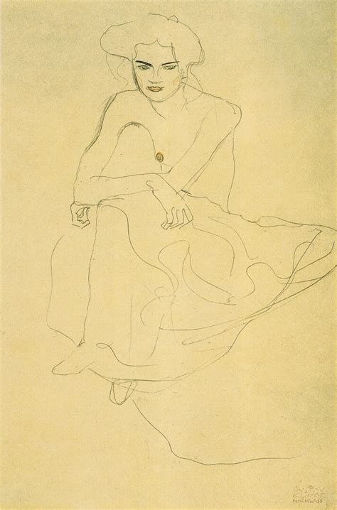 Gustav Klimt Seated Female Semi Nude Facing Front