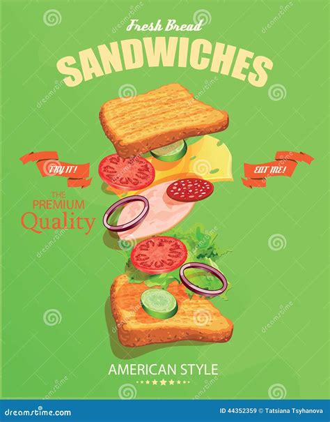 Sandwich Poster In Vintage Style Stock Vector Illustration Of Cafe