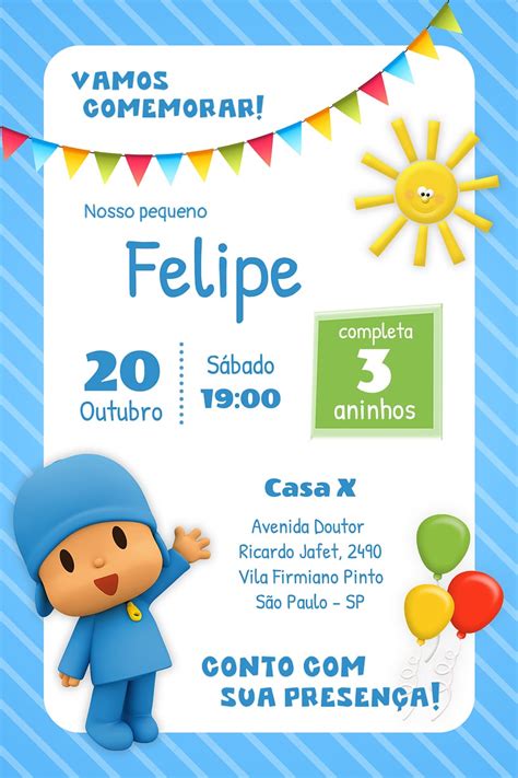 Criar Convite De Anivers Rio Convite Pocoyo E Seus Amigos Festalab