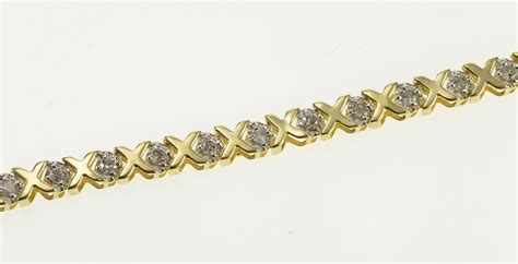 10k Xo Hugs And Kisses Diamond Inset Link Tennis Yellow Gold Bracelet 7