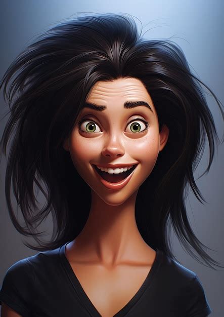 Premium AI Image | The cartoon girl has a goofy look on her face and unkempt black hair. She is ...