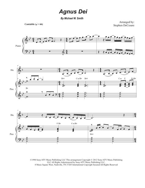 Agnus Dei Arr Stephen Decesare By Michael W Smith Sheet Music For French Horn And Piano At