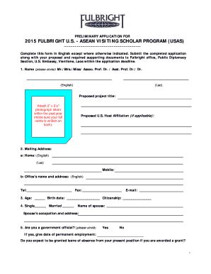 Fillable Online Photos State US ASEAN Visiting Scholar Application Form