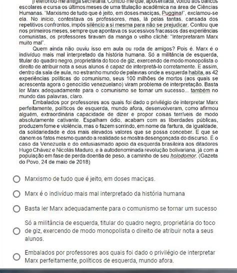 Leia O Texto A Seguir E Assinale A Alternativa Na Qual N O Se Percebe