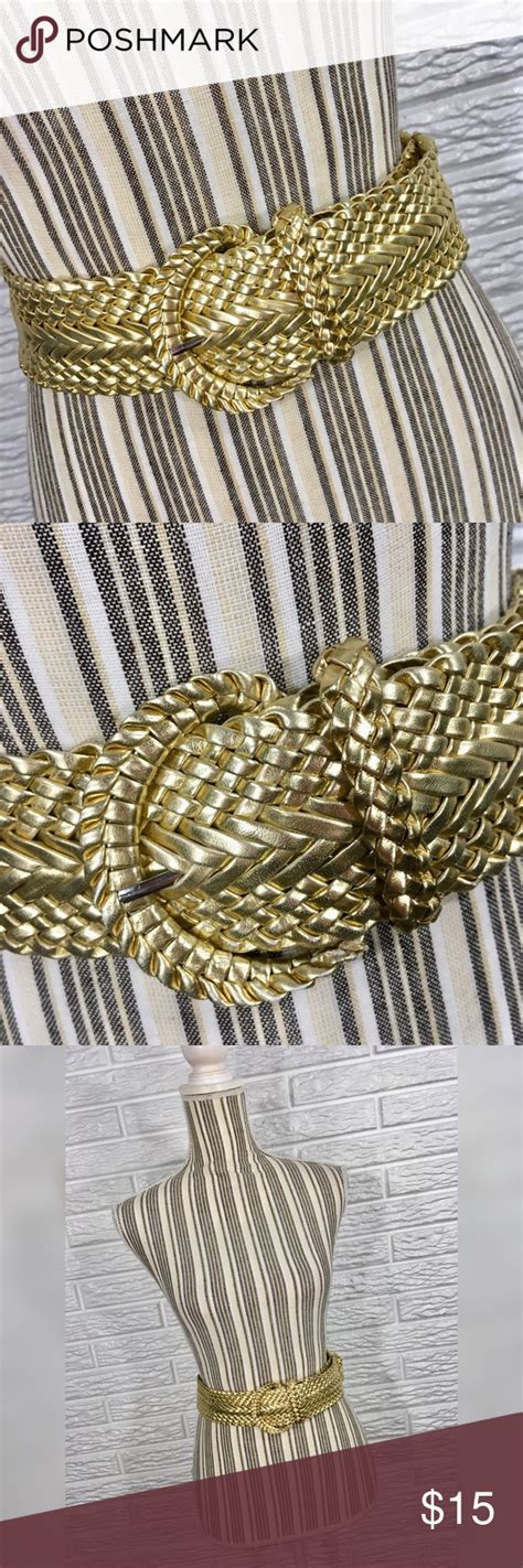 Wide Metallic Gold Woven Belt Woven Belt Fashion Design Woven