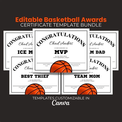 End of Season Basketball Awards, Editable Basketball Award Certificate ...