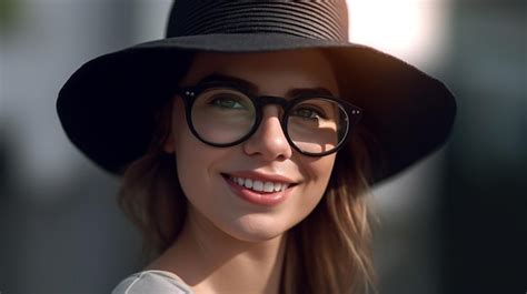 Premium Ai Image Beautiful Girl Wearing Glasses And Hat