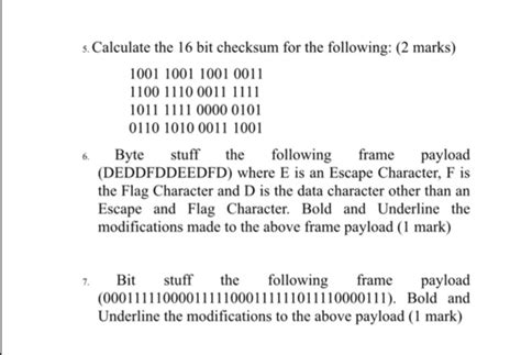 Solved S Calculate The Bit Checksum For The Following Chegg