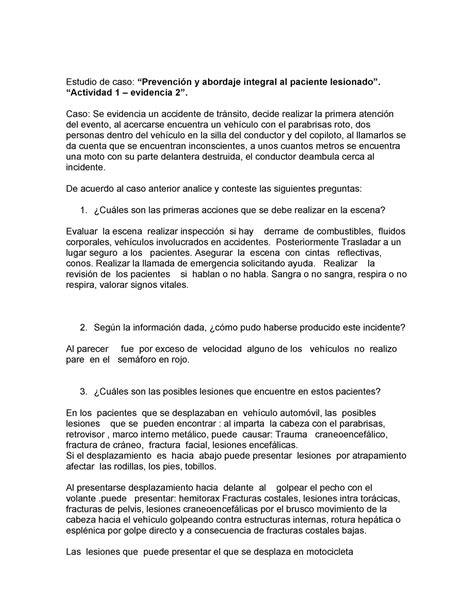 Respuesta Actividad Para Enviar Estudio De Caso Prevenci N Y