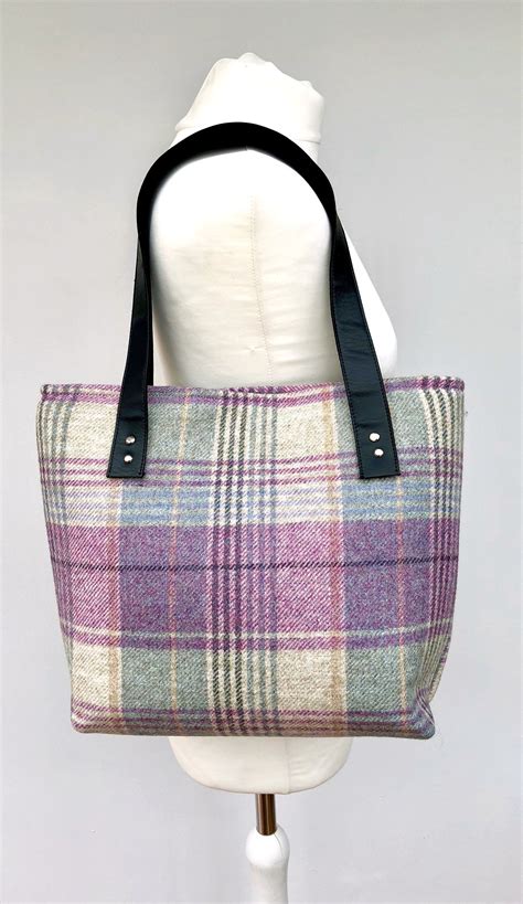 Purple Wool Shoulder Bag Purple Check Handbag Abraham Moon Purse