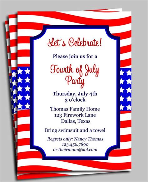 Fourth of July Invitation Printable - Celebration, Birthday, Party, Barbeque - Red, White and ...