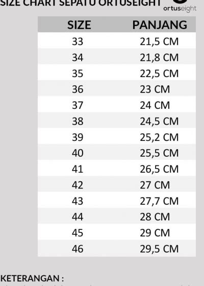 Size Chart Sepatu Ortus Jual Tabel Ukuran Sepatu