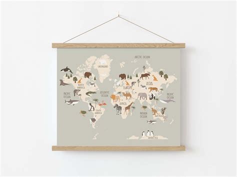 Kids World Mapanimal World Map Printablekid's Room - Etsy