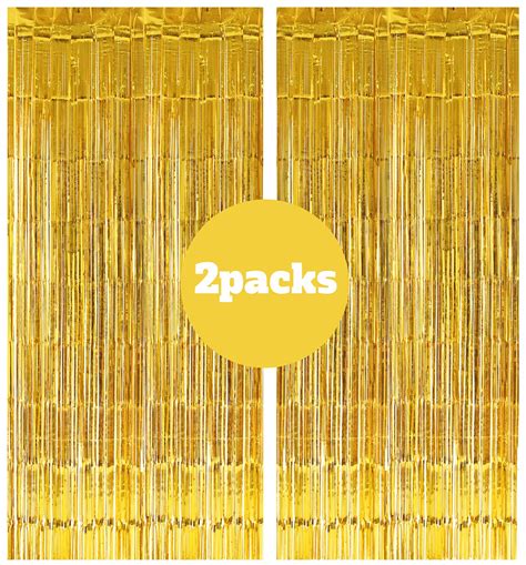 Buy 2 Pack 3ft X 9 8ft Gold Metallic Tinsel Foil Fringe Curtains For