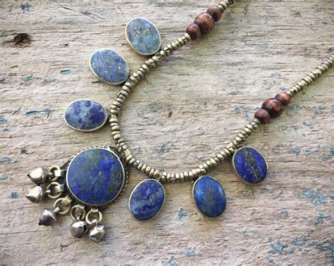 Vintage Lapis Lazuli Necklace For Women Beaded Tribal Jewelry Ethnic Choker Boho Chic