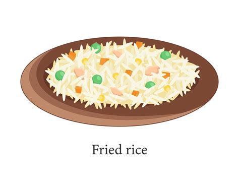 Fried Rice On A Plate A Popular Asian Dish Vector Illustration