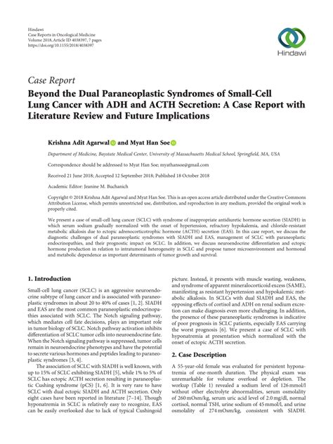 Pdf Beyond The Dual Paraneoplastic Syndromes Of Small Cell Lung Cancer With Adh And Acth